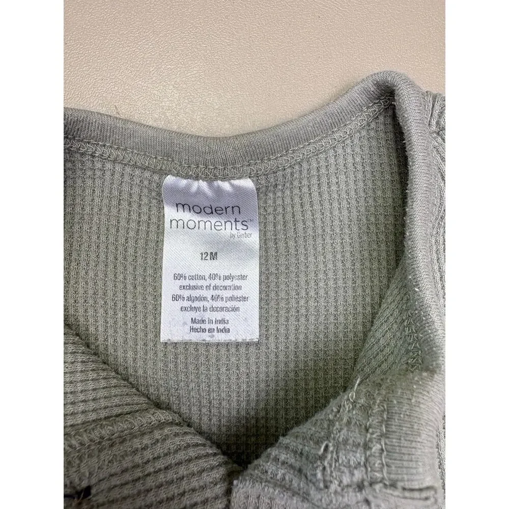 Modern Moments Baby Waffle Knit Henley Romper Sage Green 12M One Piece EUC